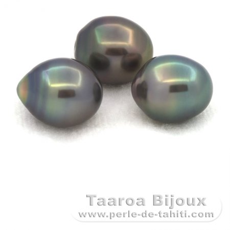 Lot de 3 Perles de Tahiti Semi-Baroques B de 9.5 à 9.8 mm