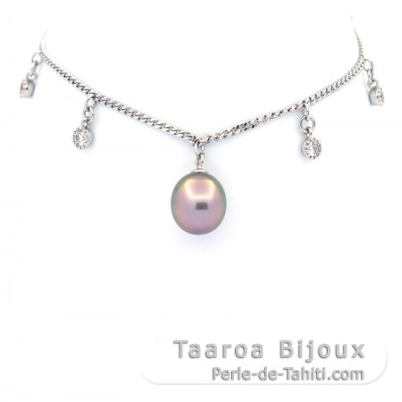 Bracelet en Argent et 1 Perle de Tahiti Semi-Baroque A 9 mm
