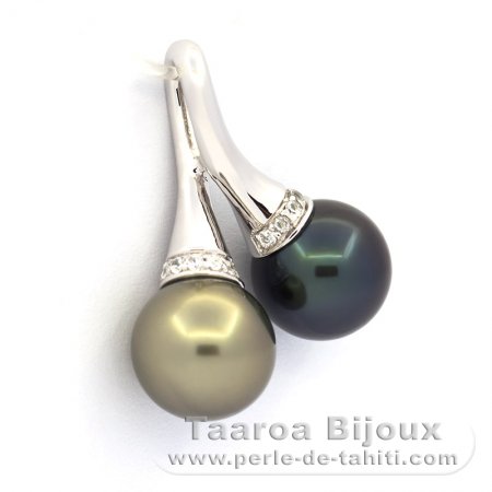 Pendentif en Argent et 2 Perles de Tahiti Rondes C 10.2 mm