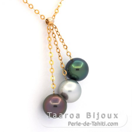 Collier en Or 18K et 3 Perles de Tahiti Rondes B+ 9.1 mm
