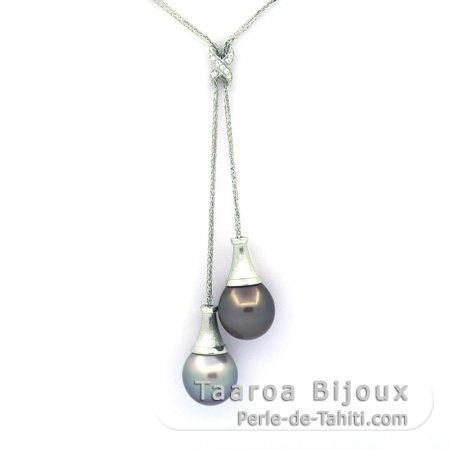 Collier en Argent et 2 Perles de Tahiti Semi-Baroques C 12.1 mm
