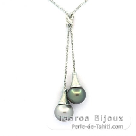 Collier en Argent et 2 Perles de Tahiti Semi-Baroques C 12.5 mm