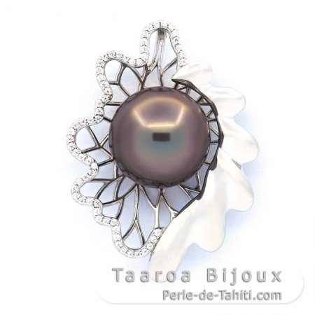 Pendentif en Argent et 1 Perle de Tahiti Semi-Baroque C 12.6 mm
