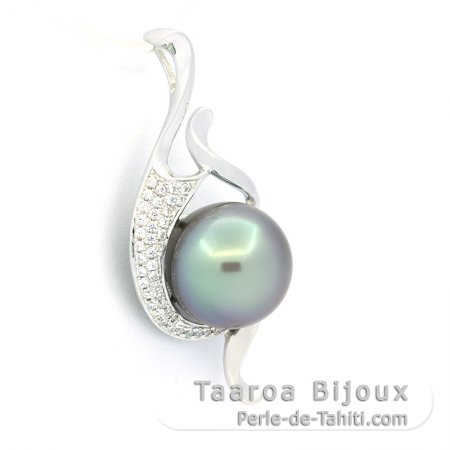 Pendentif en Argent et 1 Perle de Tahiti Semi-Ronde C 11.2 mm