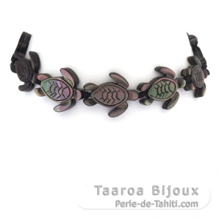 Bracelet Tortues en nacre de Tahiti - Longueur = 19.5 cm