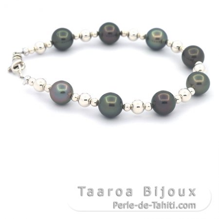 Bracelet en Argent et 8 Perles de Tahiti Rondes C 8.2 à 8.5 mm