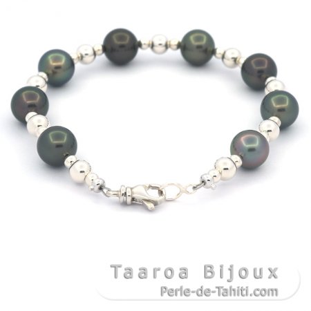 Bracelet en Argent et 8 Perles de Tahiti Rondes C 8.2 à 8.5 mm
