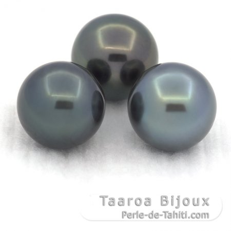 Lot de 3 Perles de Tahiti Rondes C de 10 à 10.2 mm
