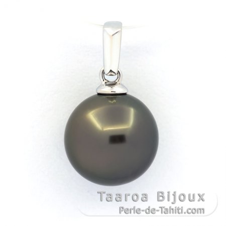 Pendentif en Or blanc 18K et 1 Perle de Tahiti Ronde B 9.7 mm
