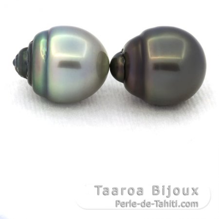 Lot de 2 Perles de Tahiti Cerclées C 12.9 et 13.3 mm