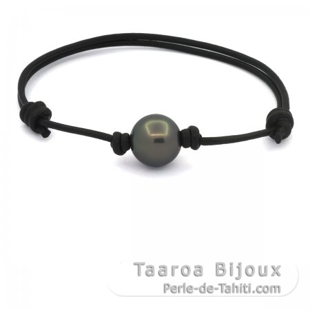 Bracelet en Cuir et 1 Perle de Tahiti Ronde C 12.3 mm