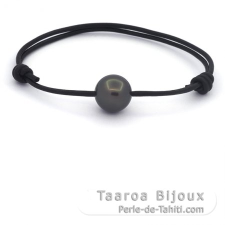Bracelet en Cuir et 1 Perle de Tahiti Ronde C 12.5 mm
