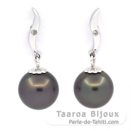 Boucles d\'Oreilles en Argent et 2 Perles de Tahiti Rondes C 8.9 mm