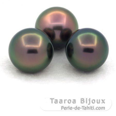 Lot de 3 Perles de Tahiti Semi-Rondes C de 11 à 11.3 mm