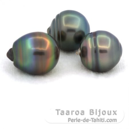 Lot de 3 Perles de Tahiti Cerclées C de 13 à 13.2 mm