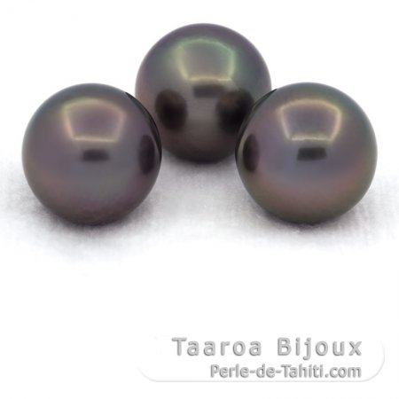 Lot de 3 Perles de Tahiti Semi-Rondes C de 12.6 à 12.8 mm