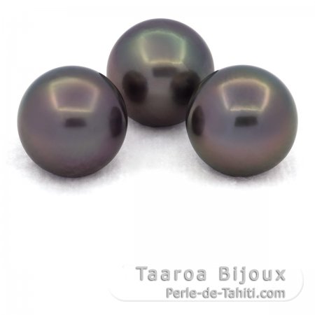 Lot de 3 Perles de Tahiti Semi-Rondes C de 12.6  12.8 mm