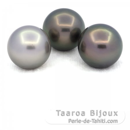 Lot de 3 Perles de Tahiti Rondes C de 12.5  12.8 mm