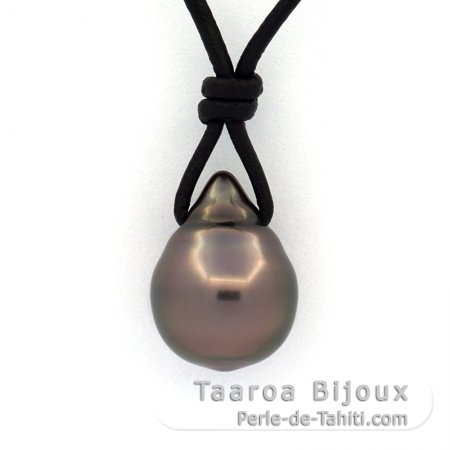 Collier en Cuir et 1 Perle de Tahiti Cerclée B 11.2 mm