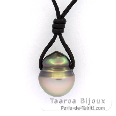 Collier en Cuir et 1 Perle de Tahiti Cerclée C 10.1 mm