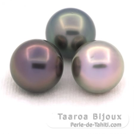 Lot de 3 Perles de Tahiti Rondes C de 12 mm
