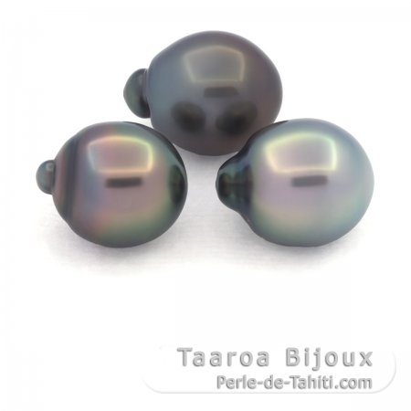 Lot de 3 Perles de Tahiti Semi-Baroques B de 11  11.3 mm