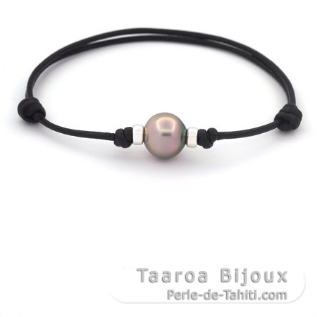 Bracelet en Cuir et 1 Perle de Tahiti Semi-Baroque C 11.2 mm