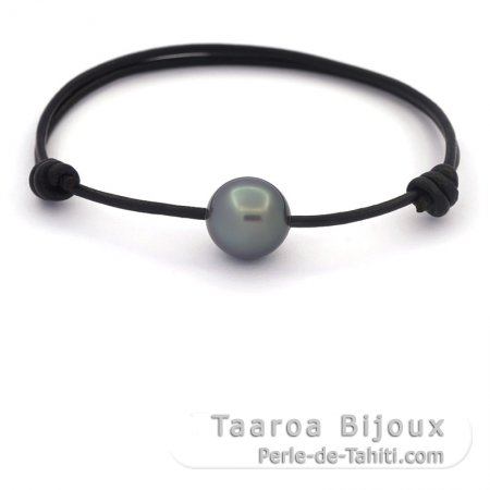 Bracelet en Cuir et 1 Perle de Tahiti Semi-Baroque B/C 11.2 mm