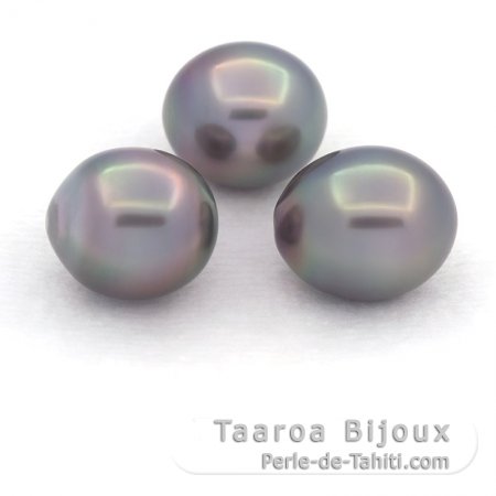 Lot de 3 Perles de Tahiti Semi-Baroques B de 10.6 à 10.9 mm