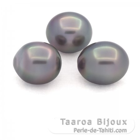 Lot de 3 Perles de Tahiti Semi-Baroques B de 10.6  10.9 mm