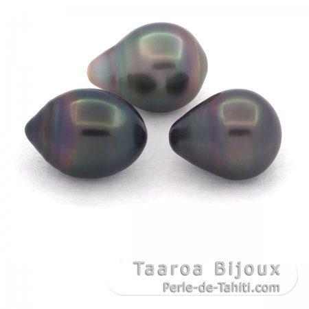 Lot de 3 Perles de Tahiti Semi-Baroques B/C de 10.5  10.9 mm