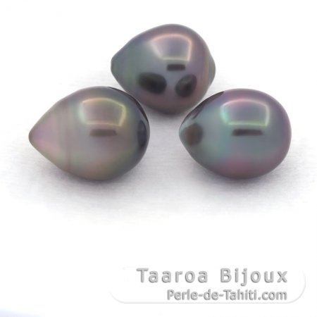 Lot de 3 Perles de Tahiti Semi-Baroques B de 10.5 à 10.8 mm