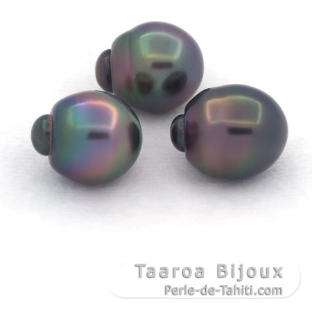 Lot de 3 Perles de Tahiti Semi-Baroques B de 10.6 à 10.8 mm