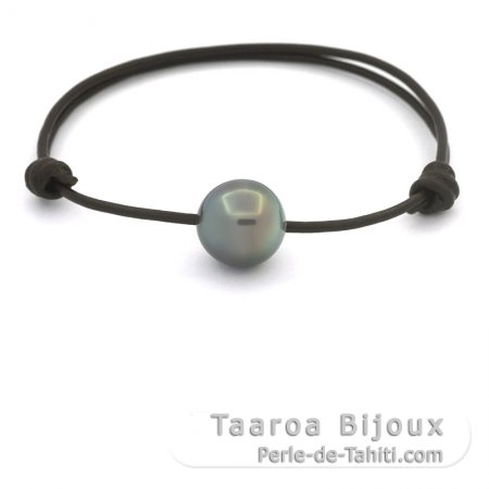 Bracelet en Cuir et 1 Perle de Tahiti Semi-Baroque C 12.1 mm