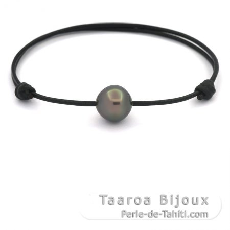 Bracelet en Cuir et 1 Perle de Tahiti Semi-Baroque C 11.7 mm