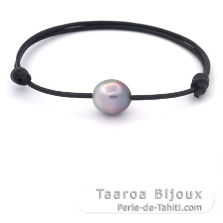 Bracelet en Cuir et 1 Perle de Tahiti Semi-Baroque B 10.8 mm