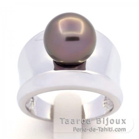 Bague en Argent et 1 Perle de Tahiti Ronde B 10.8 mm