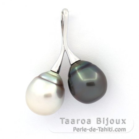 Pendentif en Argent et 2 Perles de Tahiti Semi-Baroques C 11.6 mm
