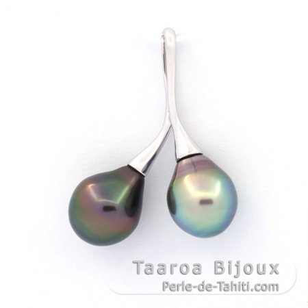 Pendentif en Argent et 2 Perles de Tahiti Semi-Baroques 1 A & 1 B 9 mm