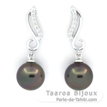 Boucles d\'Oreilles en Argent et 2 Perles de Tahiti Rondes C 9 mm