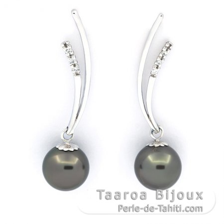 Boucles d\'Oreilles en Argent et 2 Perles de Tahiti Rondes C 9.3 mm