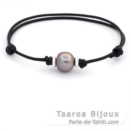 Bracelet en Cuir et 1 Perle de Tahiti Semi-Baroque B 10.6 mm