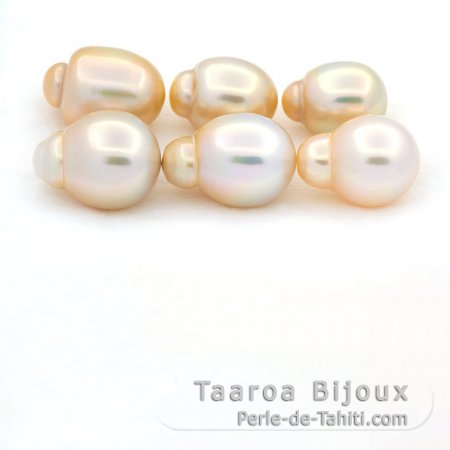 Lot de 6 Perles Australiennes Semi-Baroques BC de 11.7 à 14.1 mm