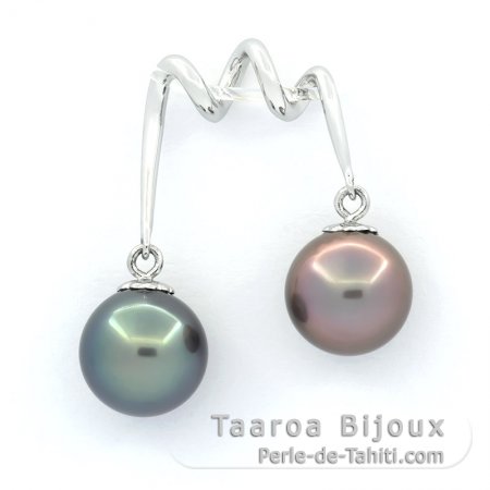 Pendentif en Argent et 2 Perles de Tahiti Semi-Rondes B/C 9.8 mm