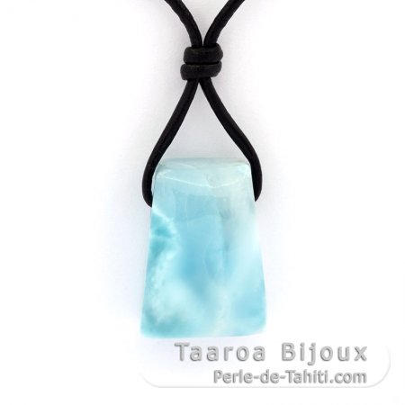 Bracelet 1 perle de Tahiti avec Larimar et noeuds en cuir