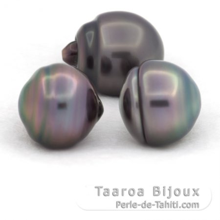 Lot de 3 Perles de Tahiti Cerclées B de 11 à 11.3 mm