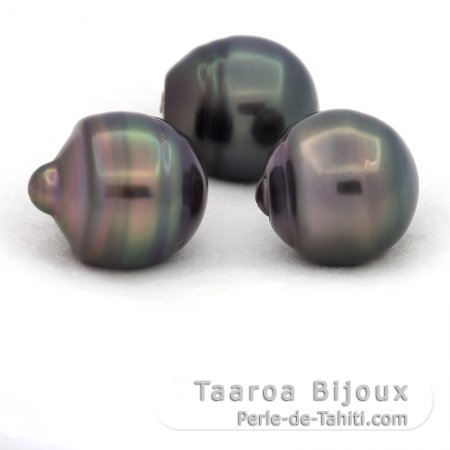 Lot de 3 Perles de Tahiti Cerclées C de 12 à 12.4 mm