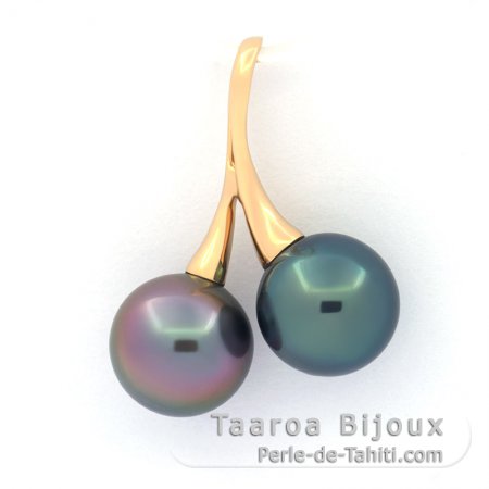 Pendentif en Or 18K et 2 Perles de Tahiti Rondes 1 A 8.8 mm et 1 B+ 8.7 mm