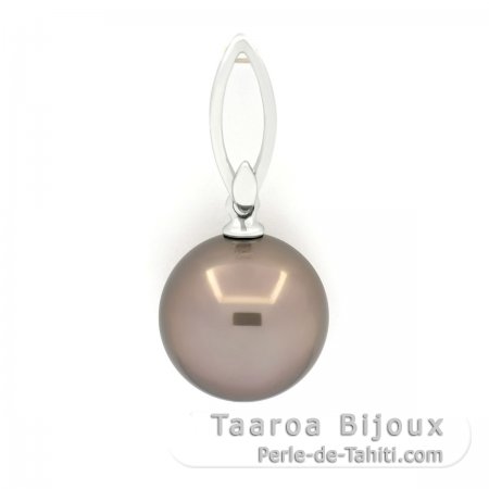 Pendentif en Or blanc 18K et 1 Perle de Tahiti Ronde A 12 mm