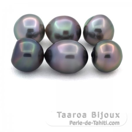 Lot de 6 Perles de Tahiti Semi-Baroques B de 10  10.3 mm